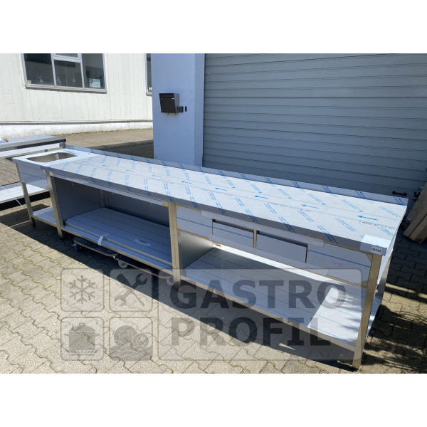 Arbeitstisch 4000x700x900mm Spülbecken links Aufkantung 50mm