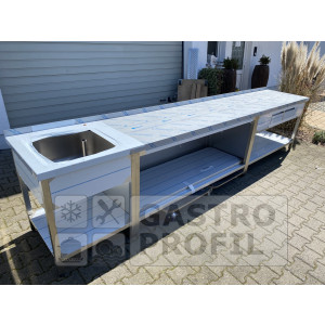 Arbeitstisch 4000x700x900mm Spülbecken links Aufkantung 50mm