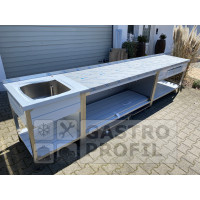 Arbeitstisch 4000x700x900mm Spülbecken links Aufkantung 50mm