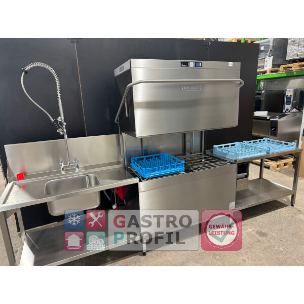 Hobart Doppelkorb-Haubenspülmaschine AUPT-10A Bj. 2019 + Zu - und Ablauftisch + Galgenbrause