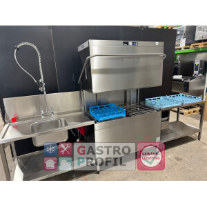 Hobart Doppelkorb-Haubenspülmaschine AUPT-10A Bj. 2019 + Zu - und Ablauftisch + Galgenbrause