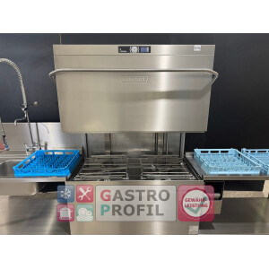 Hobart Doppelkorb-Haubenspülmaschine AUPT-10A Bj. 2019 + Zu - und Ablauftisch + Galgenbrause